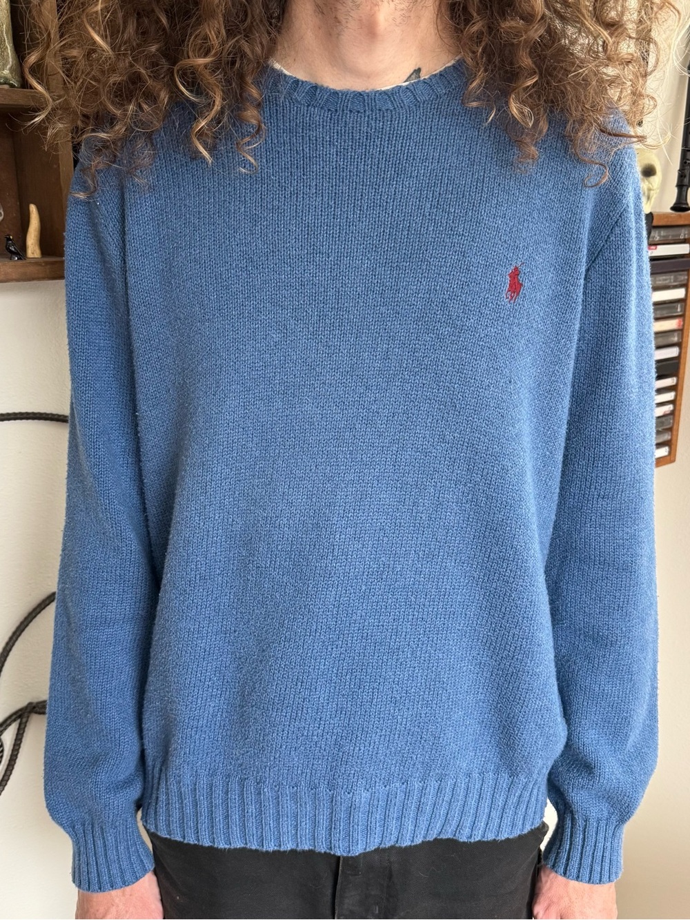 Polo Ralph Lauren Heather Sky Blue Cotton Knit Sweater ~ Size Large